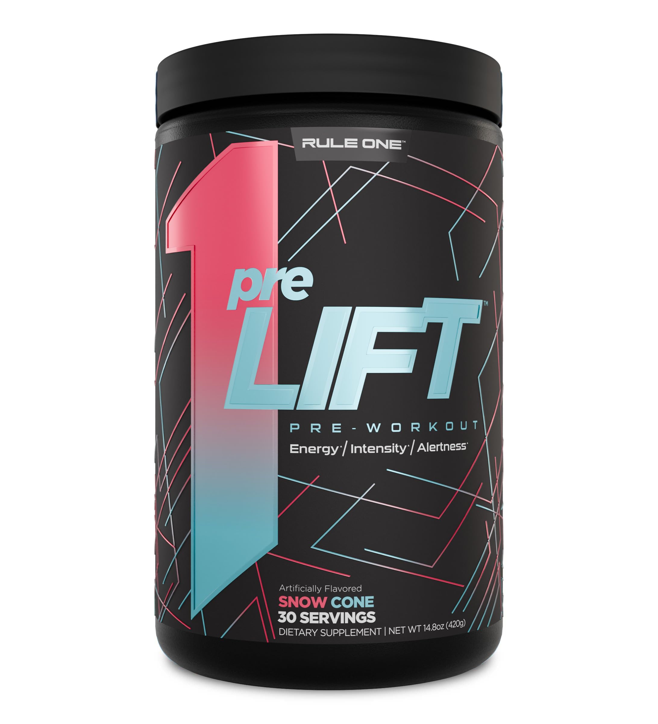 Rule 1 preLIFT Pre-Workout Snow Cone tub with scoop