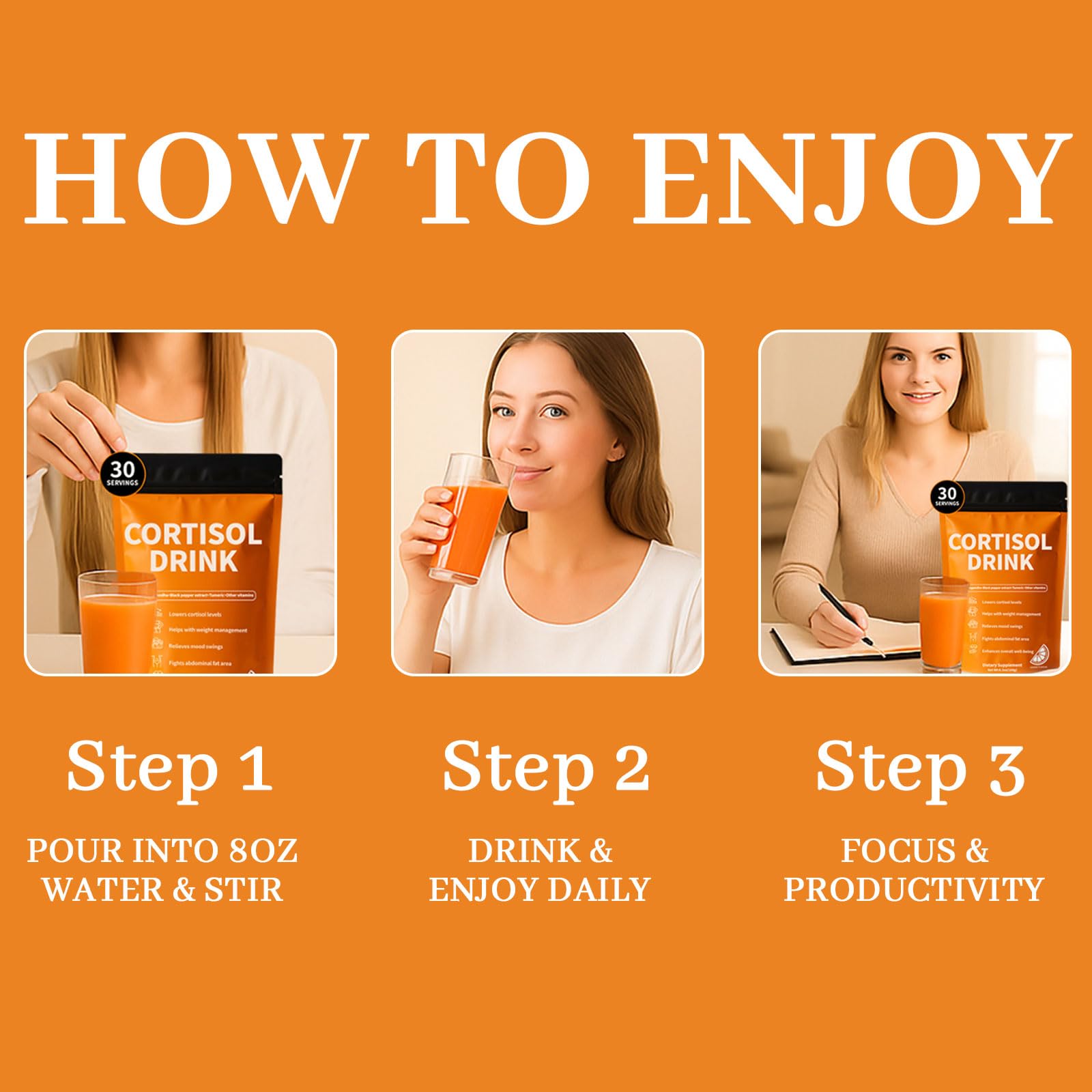 Rulinal Cortisol Drink Powder vegan formula in eco-friendly packaging