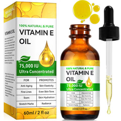 Rulviou Vitamin E Oil bottle front reveals premium 75,000 IU formula for skin care