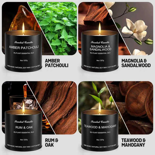 Rum & Oak scented candle in matte black tin