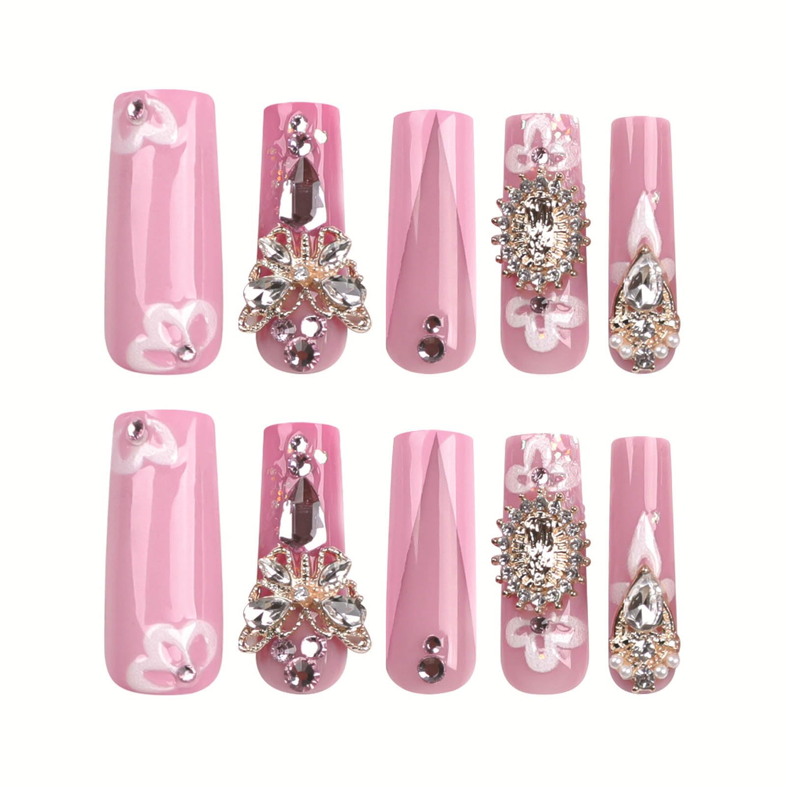 RUOKEXIN pink acrylic nails with glitter designs for glamorous nails