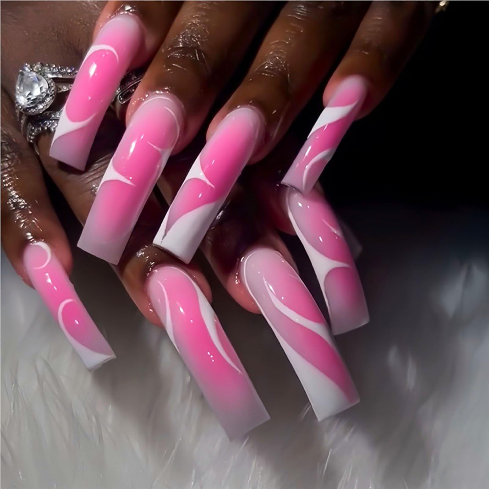 RUOKEXIN pink ombre long press-on nails for easy at-home manicures with bold shine