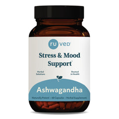 Front view of ruved Ashwagandha Capsules bottle with label