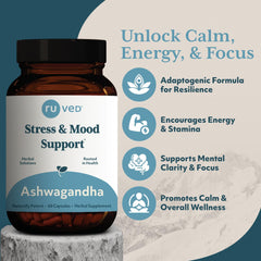 Close-up of ruved Ashwagandha Capsules label