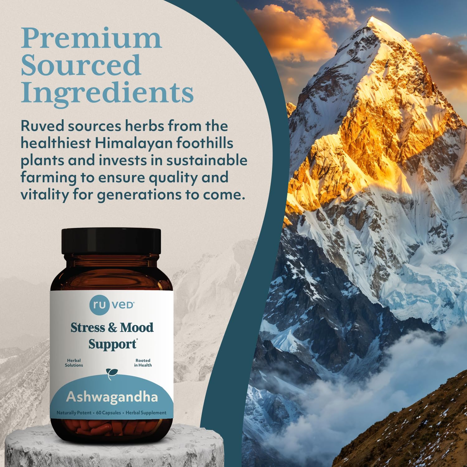 Lifestyle image featuring Ashwagandha capsules for wellness