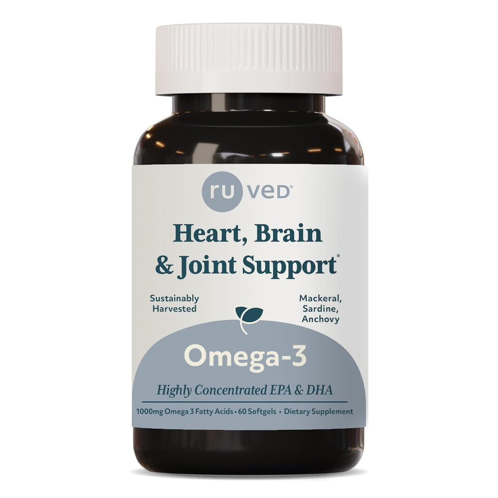 Ruved Omega-3 Fish Oil bottle with 60 softgels