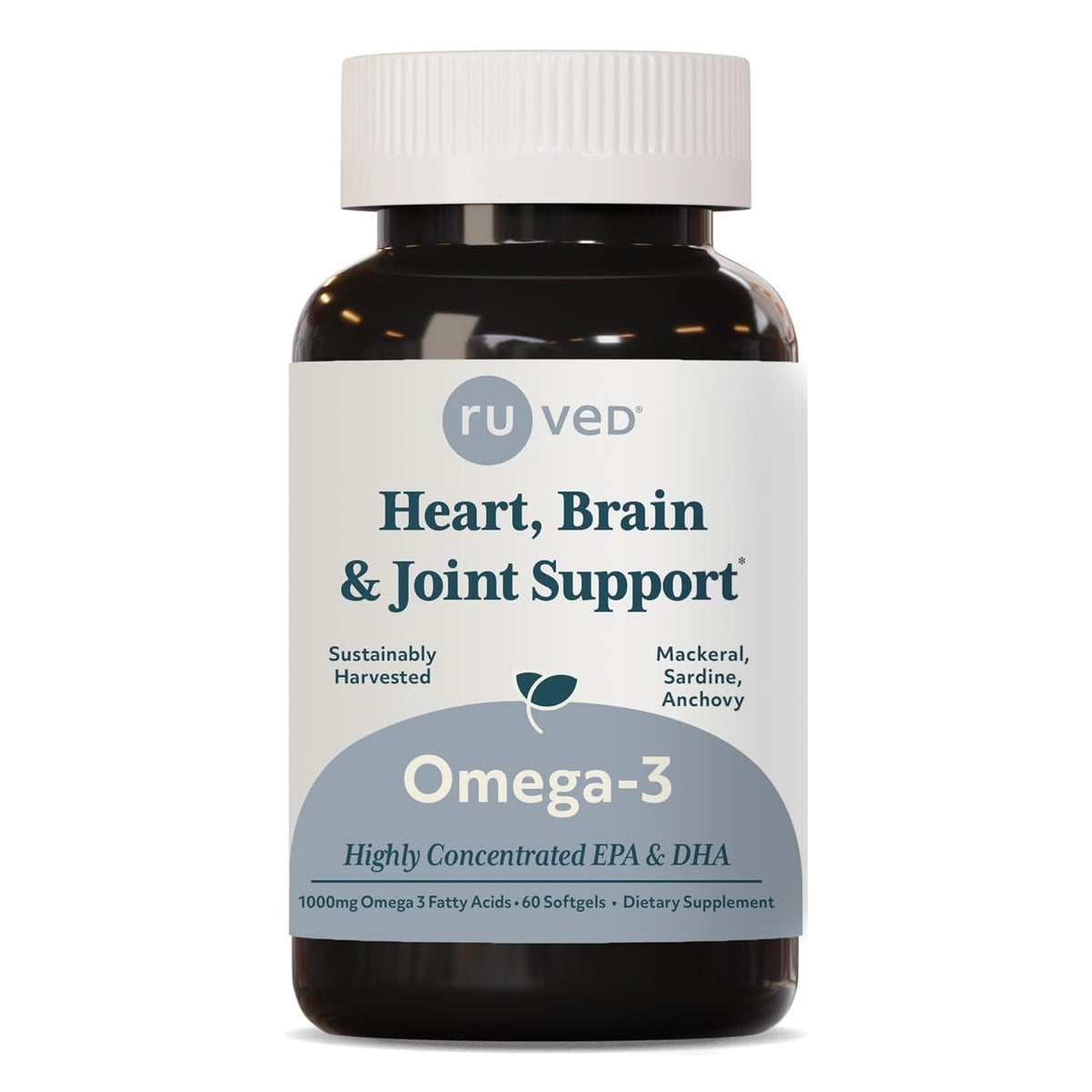 Ruved Omega-3 Fish Oil bottle with 60 softgels