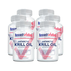 Research Verified Antarctic Krill Oil bottle on a white background