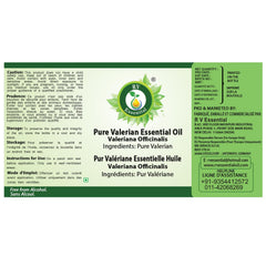 RV Essential Valerian Oil label close-up showing purity.