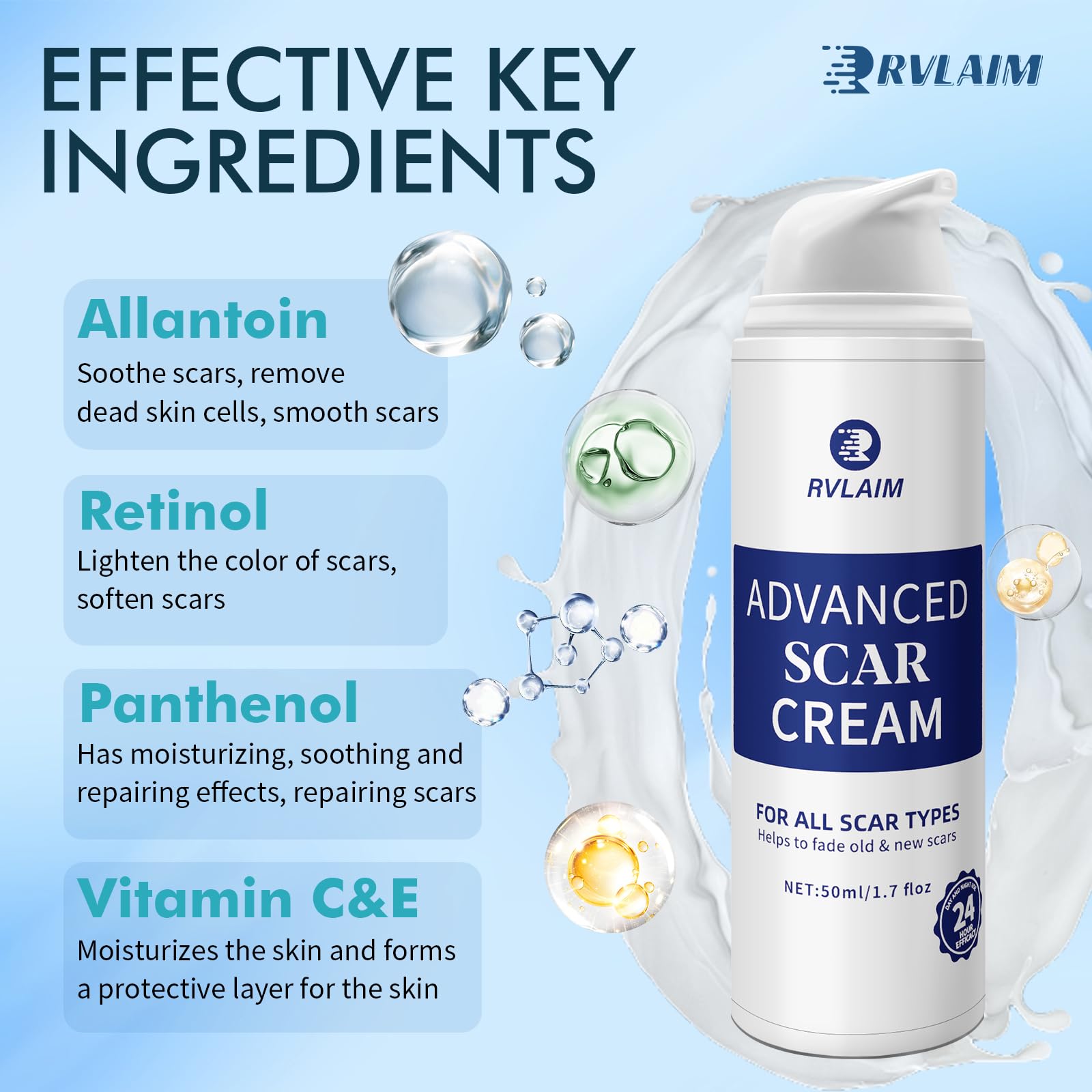 Rvlaim silicone-scar-gel texture showing breathable, non-sticky formula for day wear.