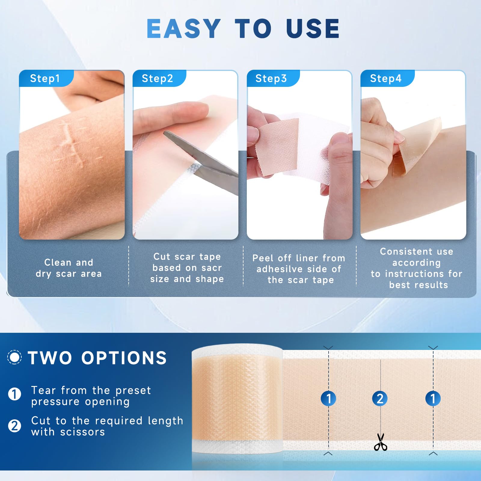 Rvlaim silicone scar sheets breathable layer emphasizes comfort for day and night use