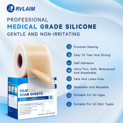 Rvlaim silicone scar sheets packaging highlights easy-to-use patch for daily wear