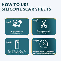RWT silicone scar sheets being trimmed to fit different scar shapes.