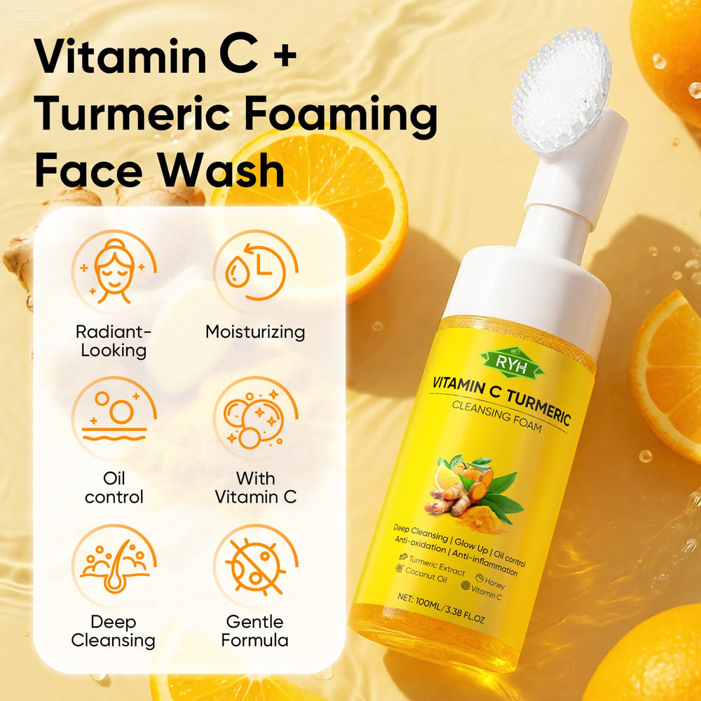 RYH turmeric face wash with brush delivers spa-like exfoliation at home.