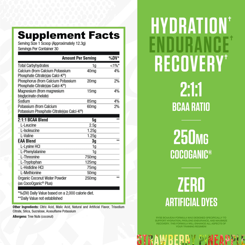 Serving scoop of RYSE BCAA EAA Powder in Strawberry Pineapple flavor