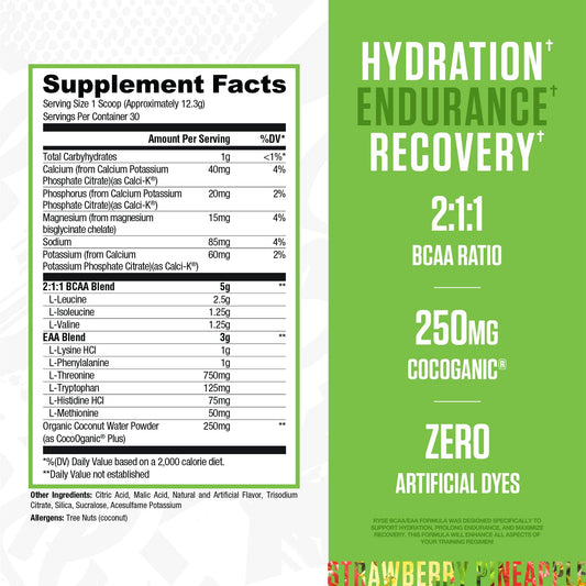 Serving scoop of RYSE BCAA EAA Powder in Strawberry Pineapple flavor