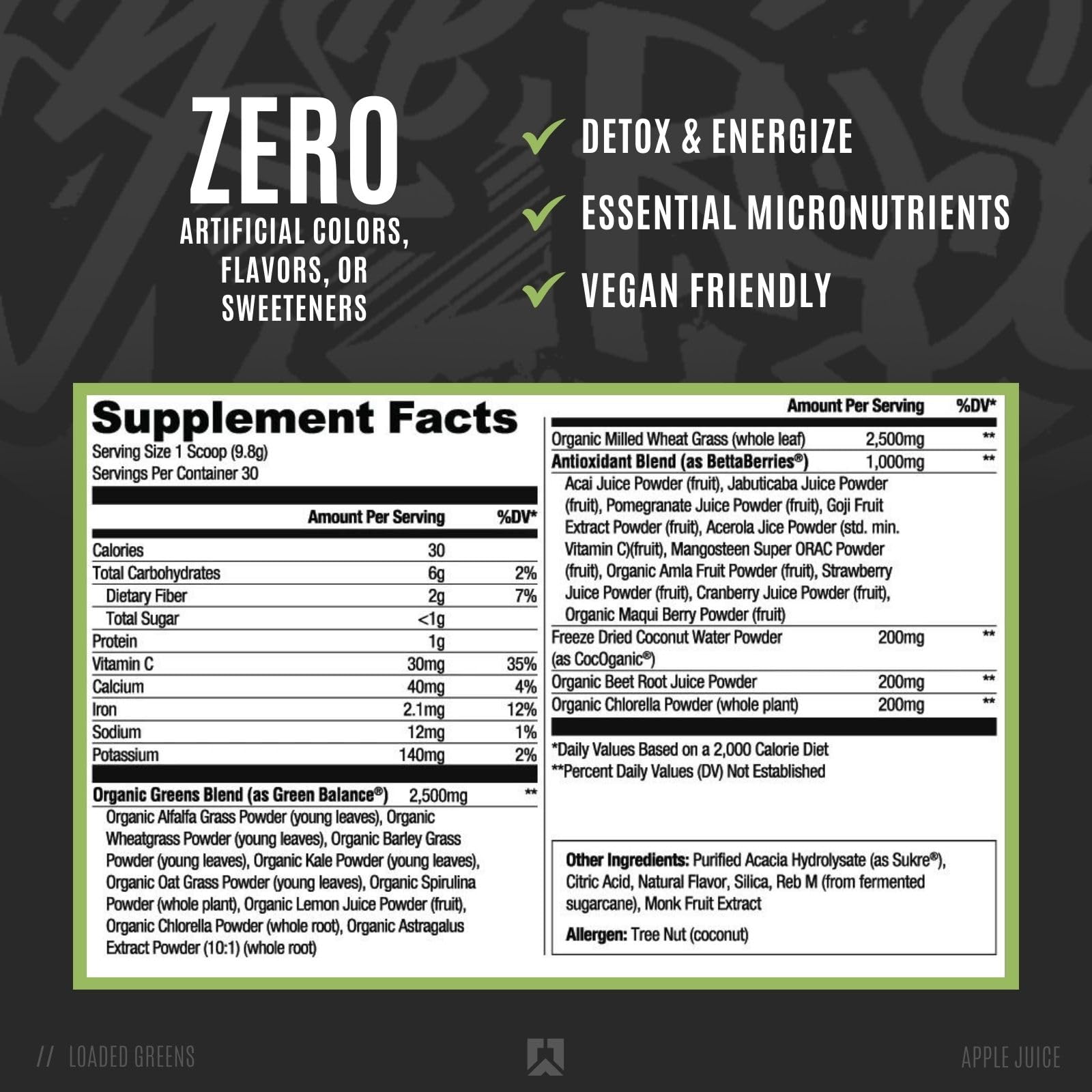 Glass of prepared greens powder in Apple Juice flavor