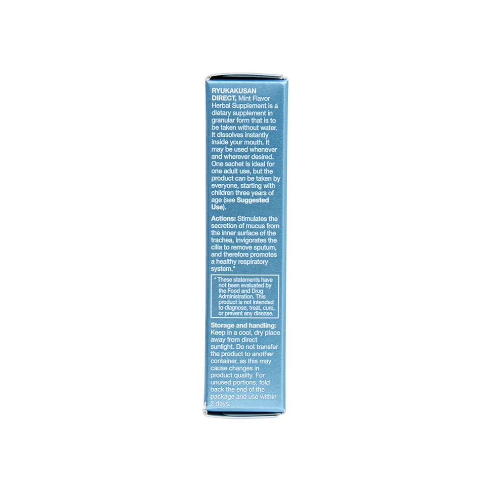 Back view of Ryukakusan Direct Mint sachets packaging