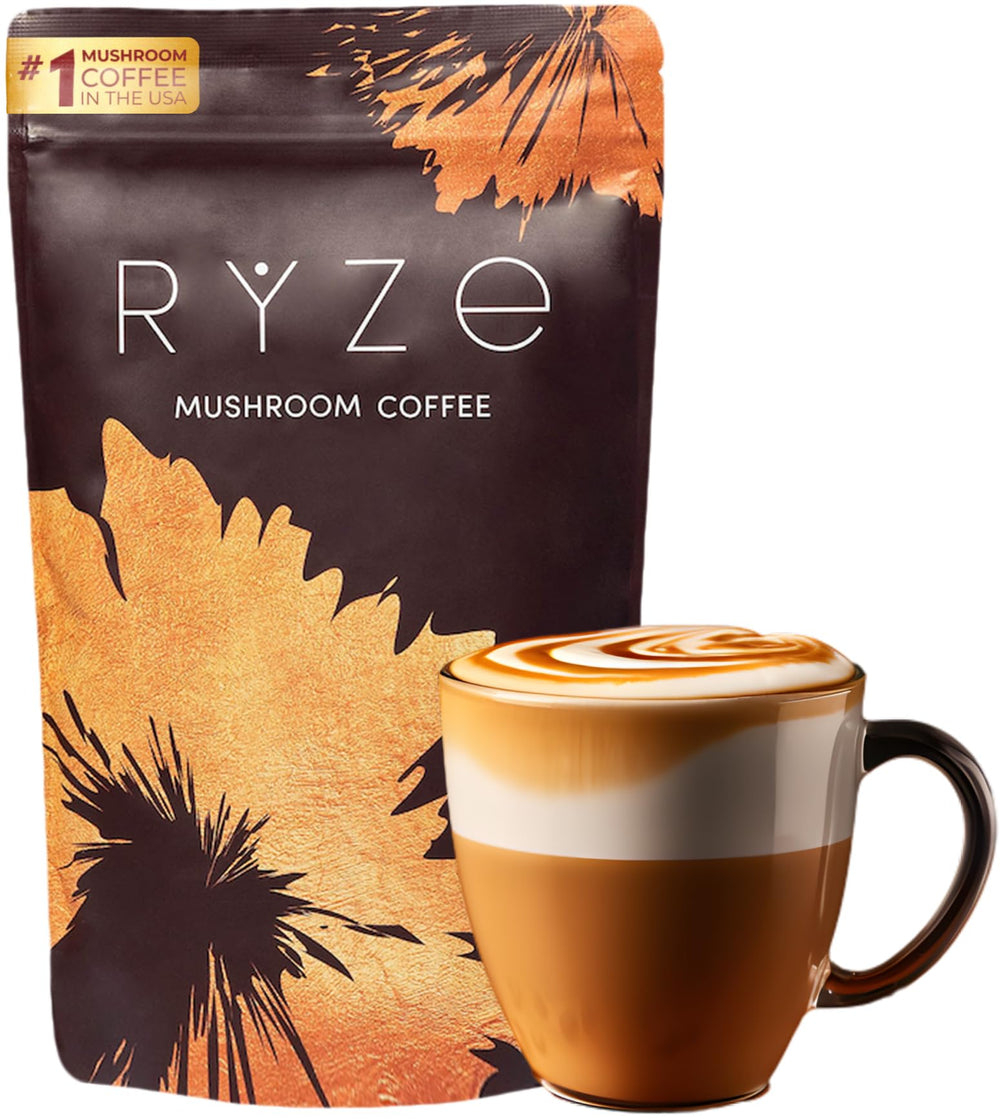 RYZE Mushroom Coffee medium roast, USA grown, USDA Organic, 30 servings