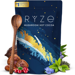 Front view of RYZE SUPERFOODS Mushroom Hot Cocoa Melatonin Sleep Supplement tub