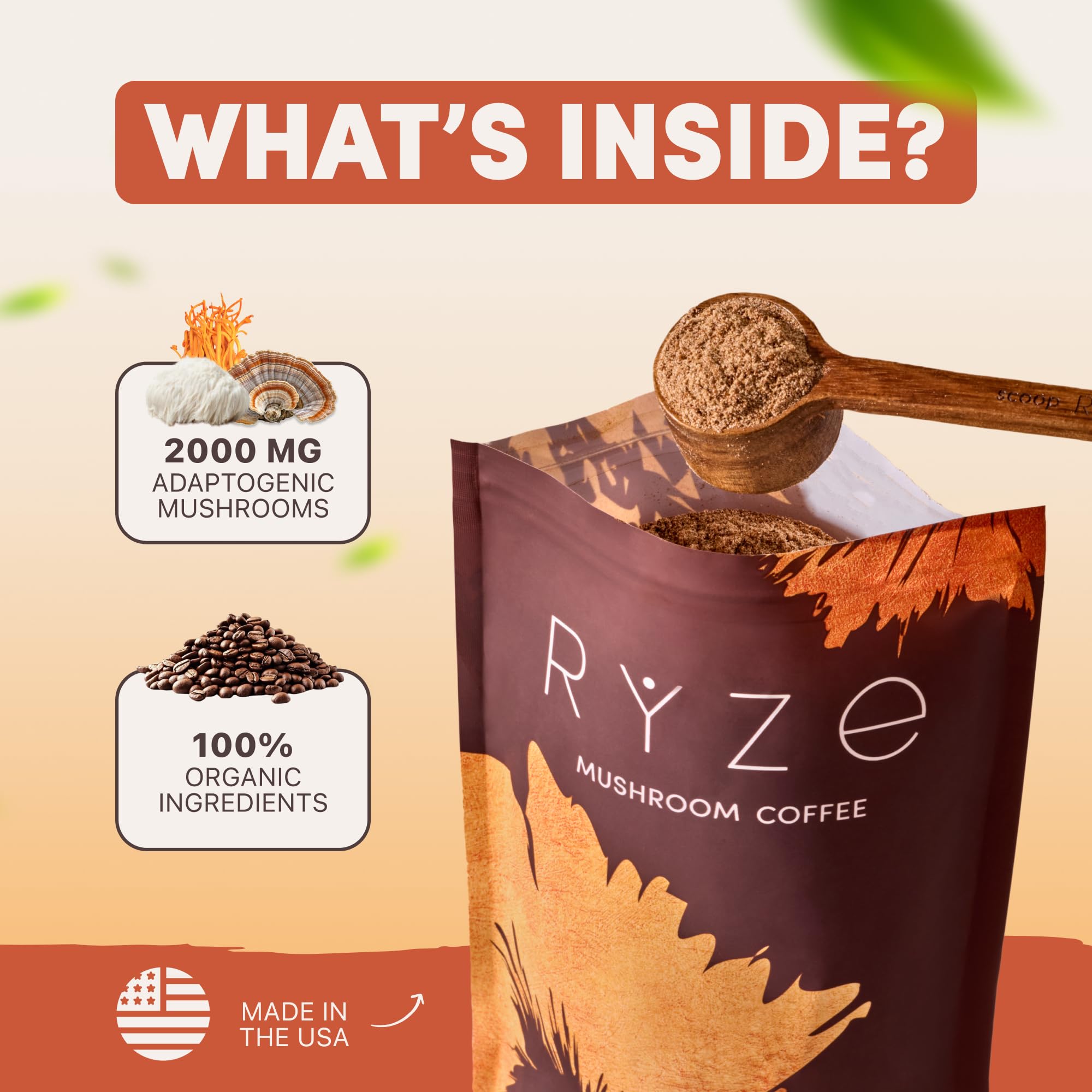 RYZE SUPERFOODS USA-grown Organic label on coffee packaging