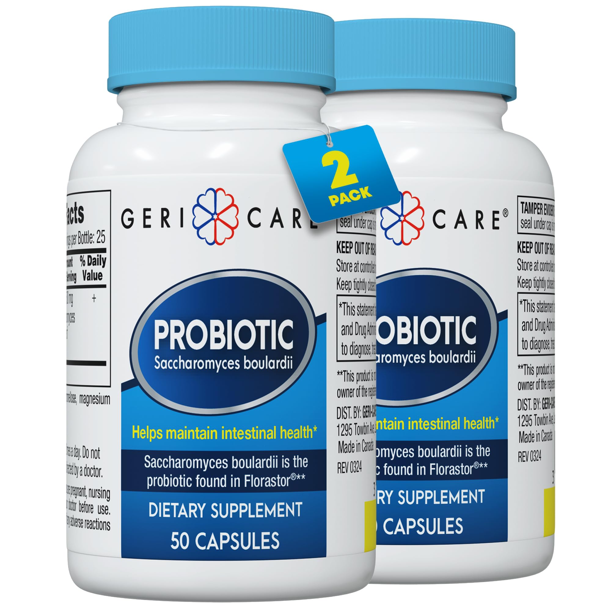 Saccharomyces boulardii probiotic bottle with 50 capsules