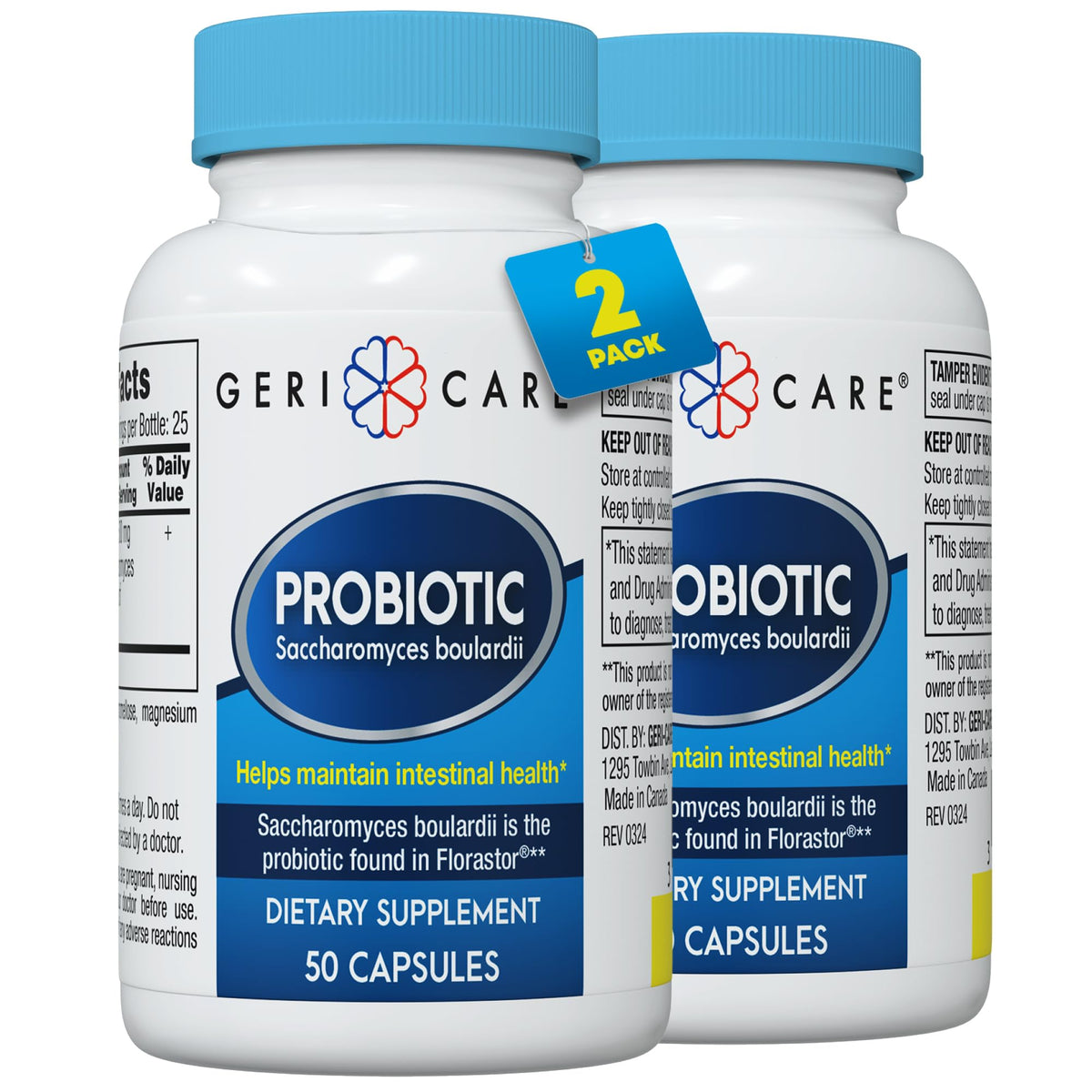 Saccharomyces boulardii probiotic bottle with 50 capsules