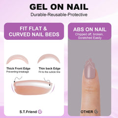 S.T. Friends glossy pink square nails ready for daily activities