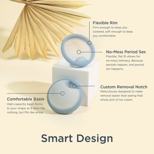 Saalt Disc blue regular folded-insertion demonstrates figure eight fit for comfortable placement