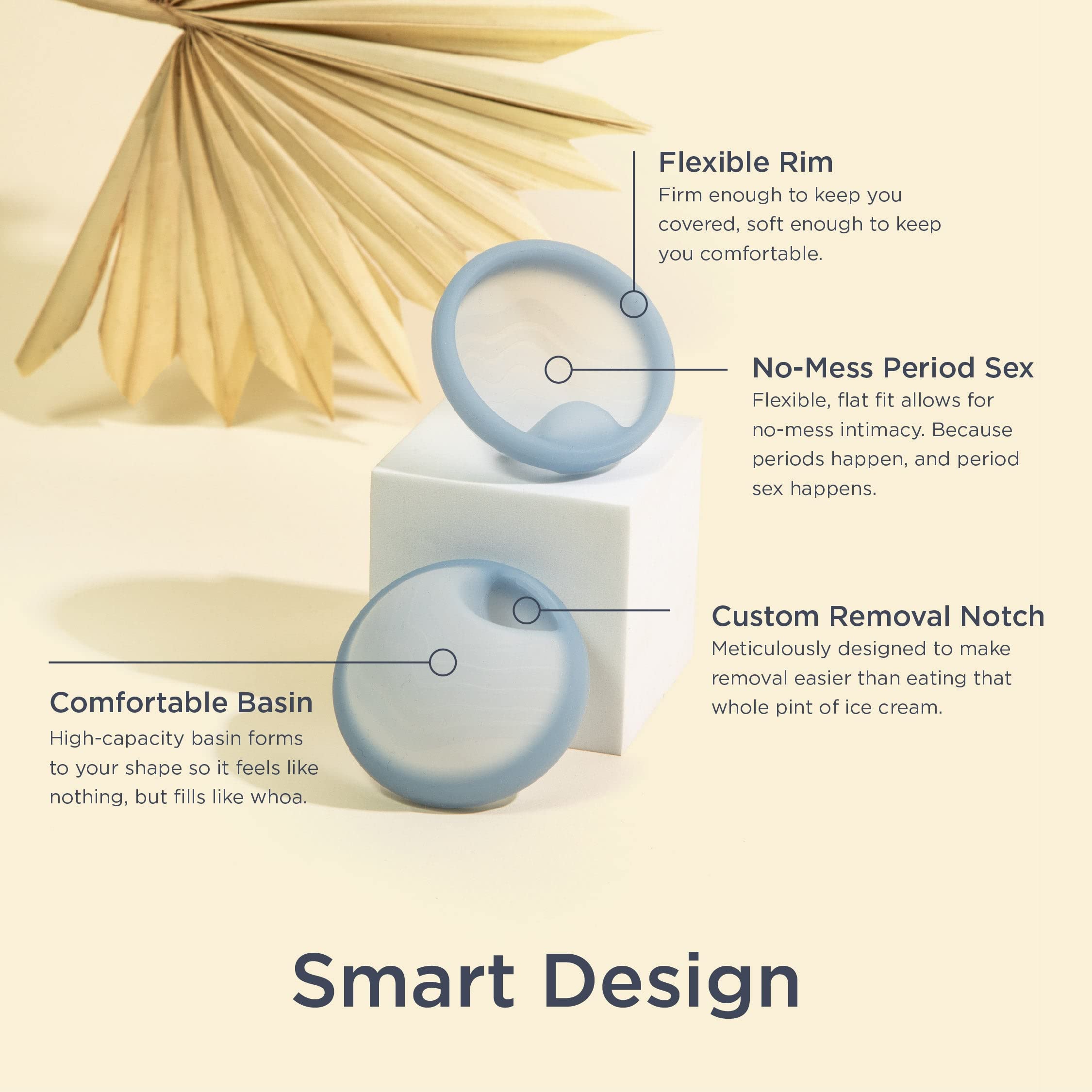 Saalt Disc blue regular folded-insertion demonstrates figure eight fit for comfortable placement