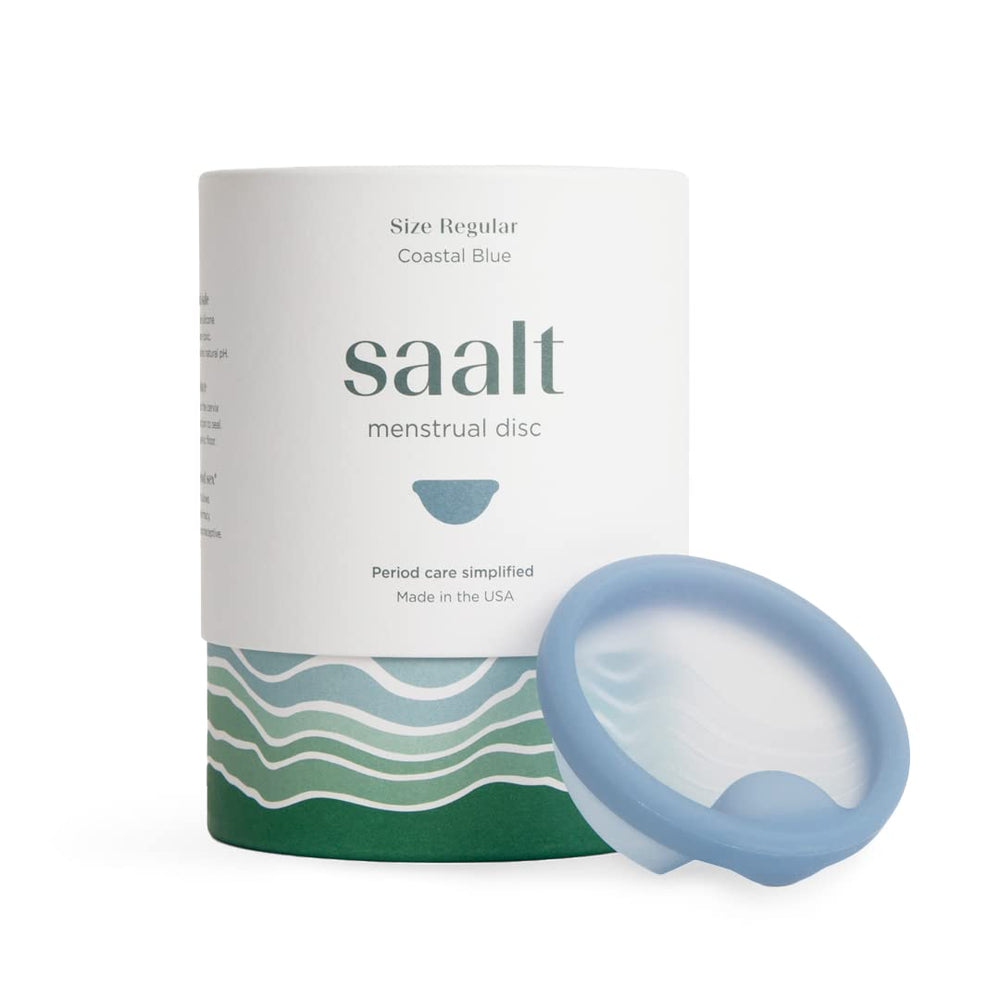 Saalt Disc blue regular insertion shows soft, flexible comfort for all-day wear during active days