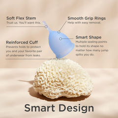 Saalt menstrual cup regular ocean blue inside view shows comfortable, secure all-day wear.