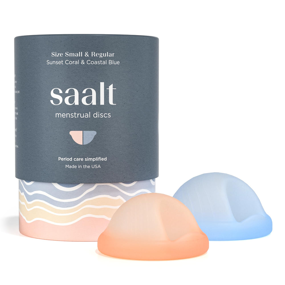 Saalt menstrual disc duo packaging showcases sustainable, reusable period care for busy days
