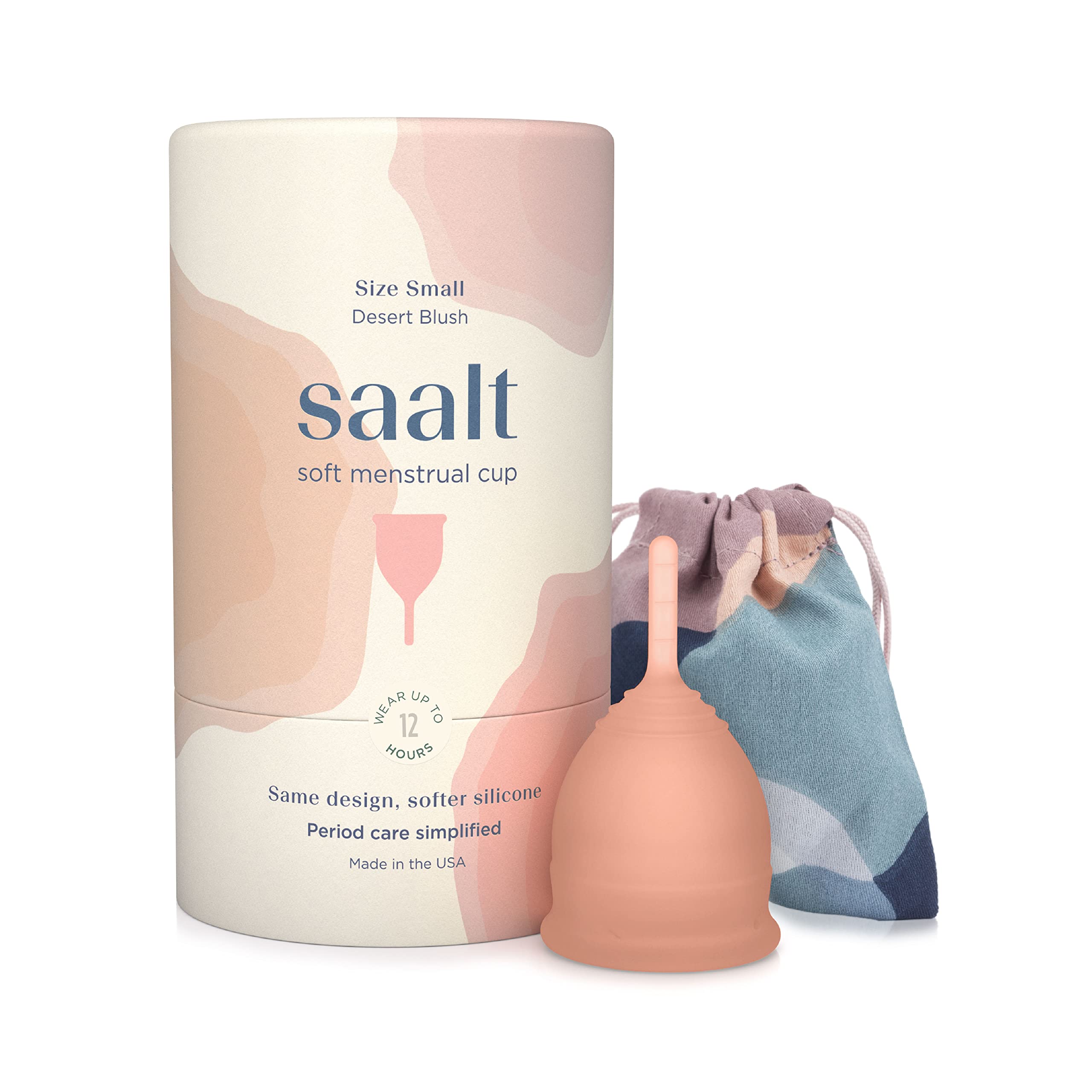 Saalt Soft menstrual cup close-up in Desert Blush for comfortable, leak-free wear