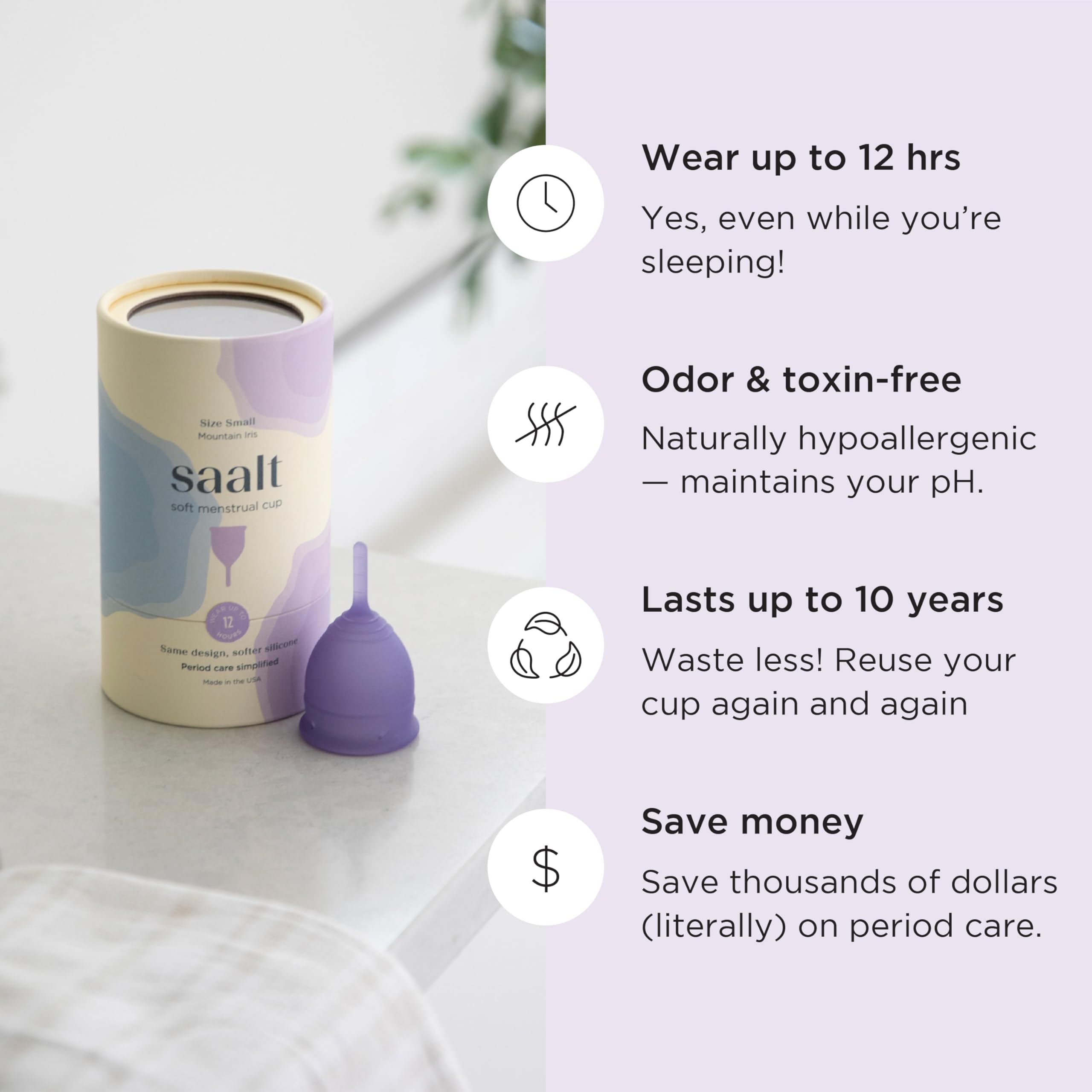Saalt Soft Cup regular carry bag storage shows a discreet, breathable case.