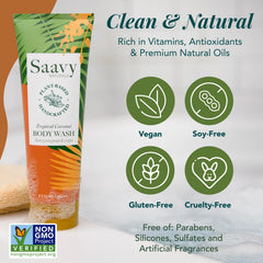 Saavy Naturals spa-like shower experience with refreshing tropical fragrance.