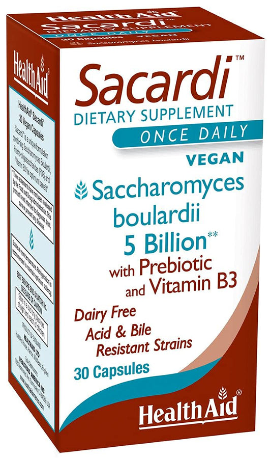 Sacardi Saccharomyces boulardii 5 billion CFU probiotic tablets (30 vegan tablets)
