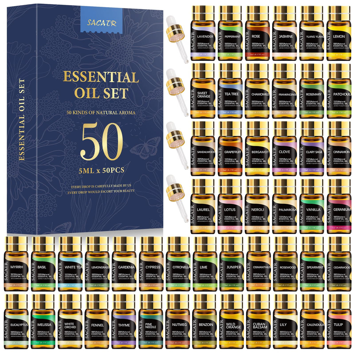 SACATR 50x5ml essential oils set in amber bottles