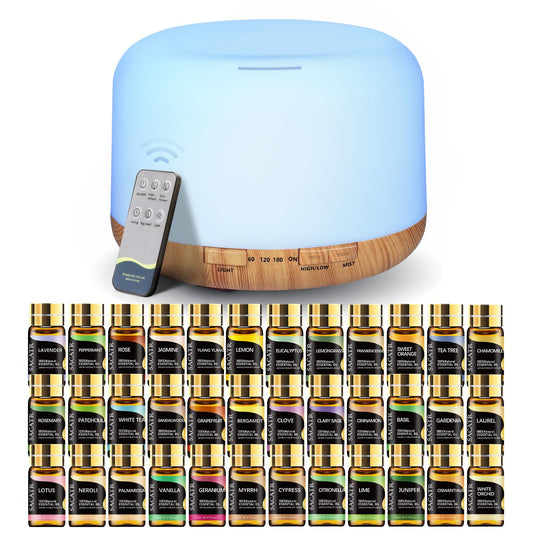 SACATR 500ml essential oil diffuser with 36 oils, front view