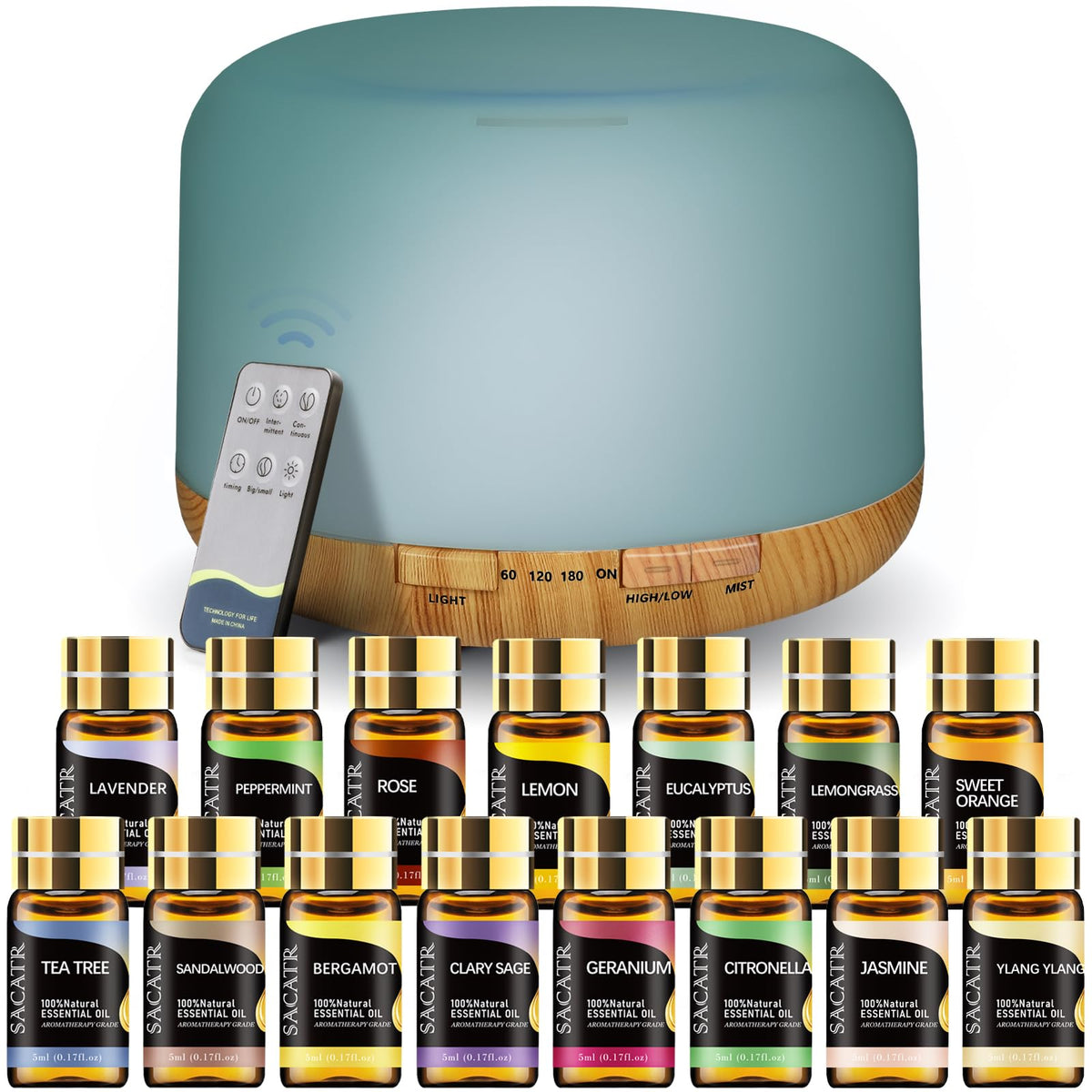 SACATR 500ml essential oil diffuser — front view