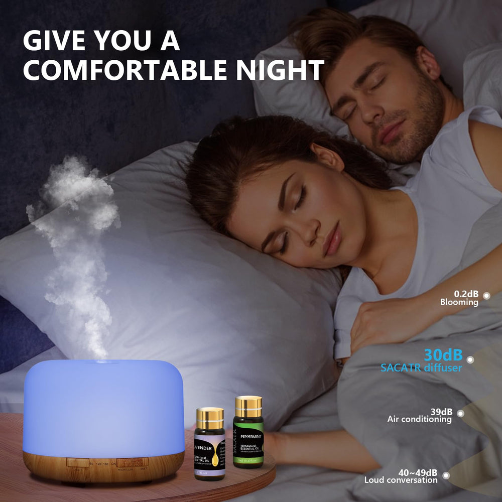 Diffuser displaying ambient lighting with multiple color options