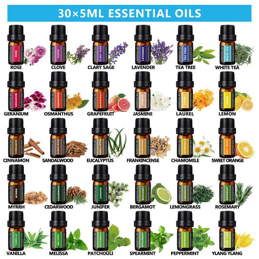 Set of 30 natural essential oils included with SACATR diffuser