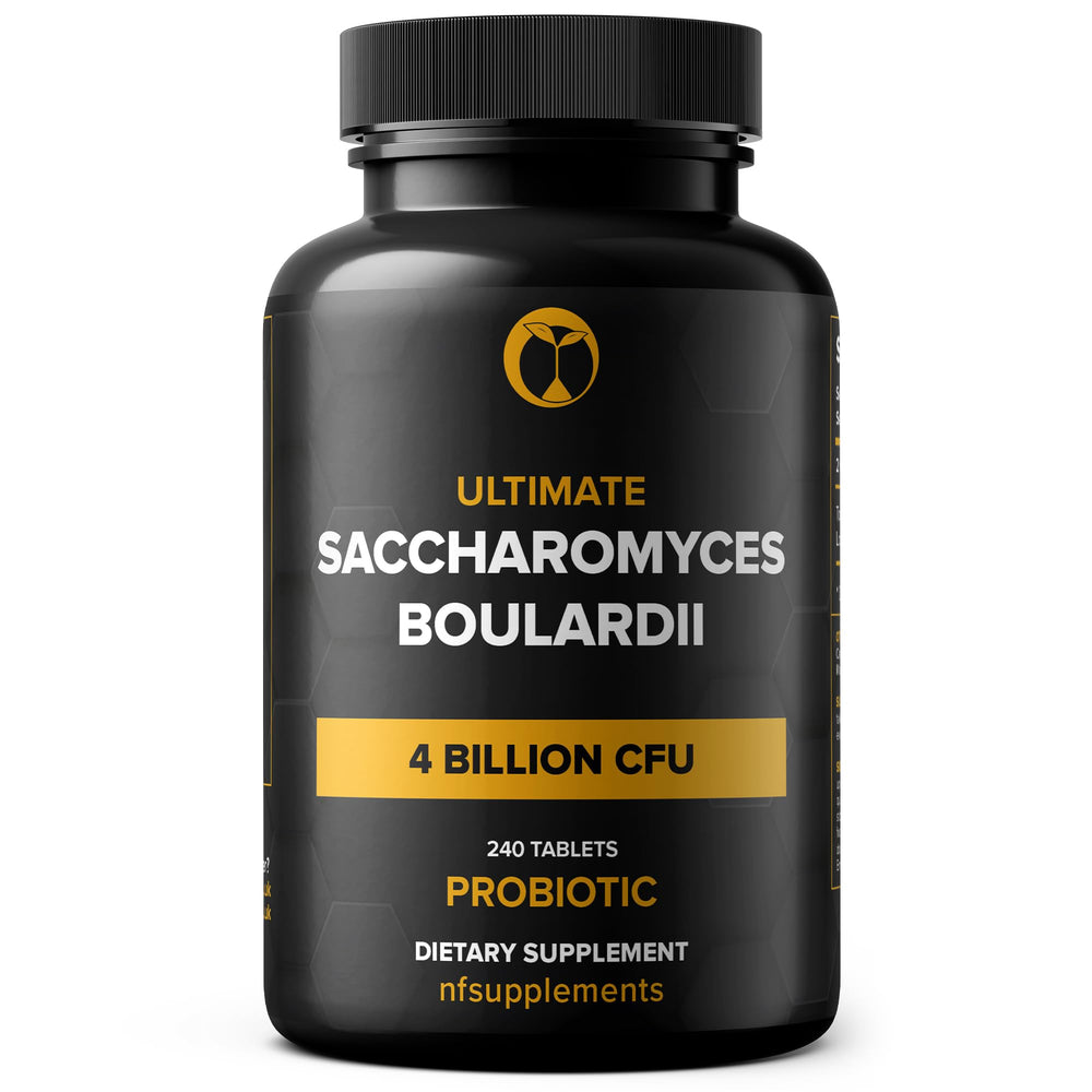 Front view of Saccharomyces Boulardii probiotic bottle – 240 tablets