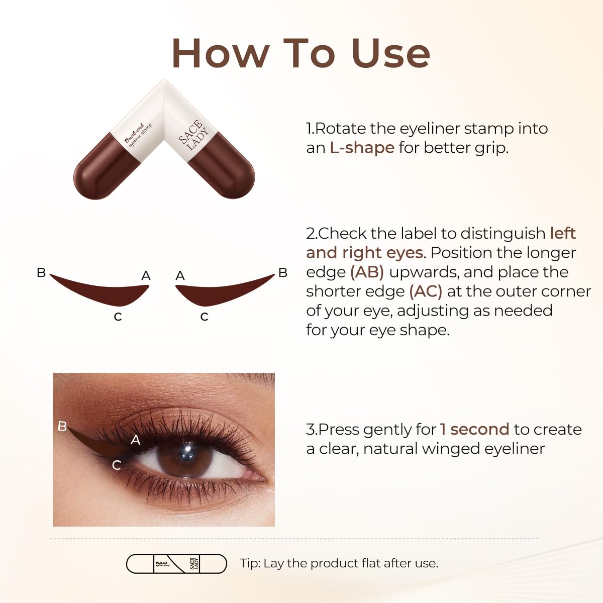 SACE LADY travel-ready eyeliner stamp fits in a compact makeup kit.