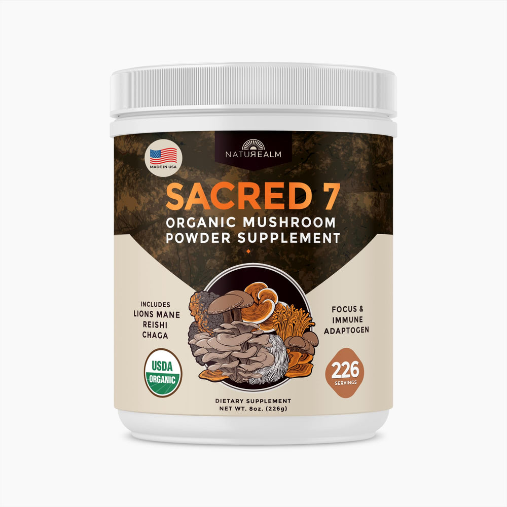 Sacred 7 Mushroom Coffee Booster jar with label