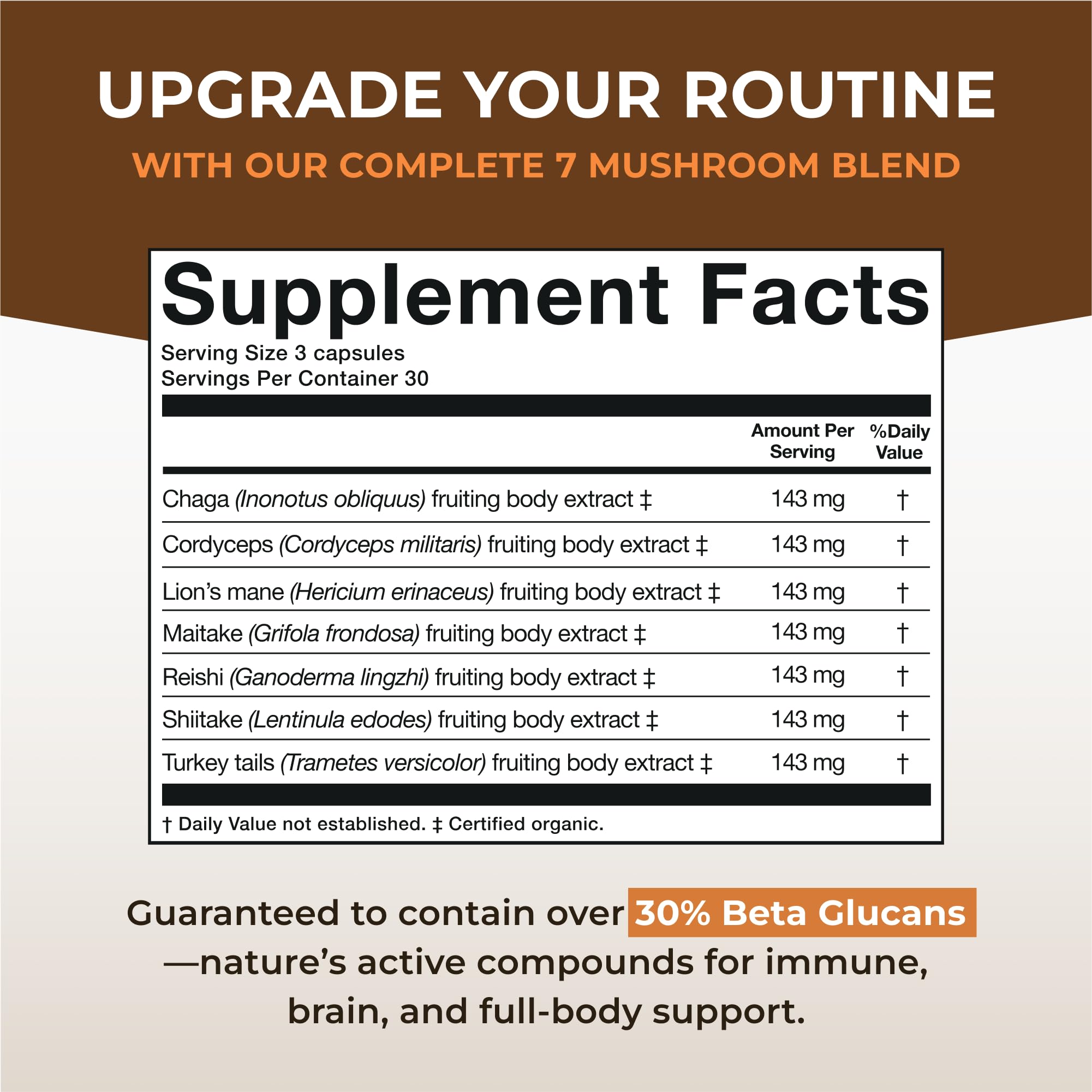 Close-up of 3 vegetarian capsules from Sacred 7 bottle