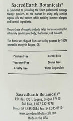 Label of Sacred Earth Botanicals Lotion 1 Gallon showing vegan and organic icons