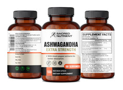 Front view of Sacred Nutrient Ashwagandha bottle with label