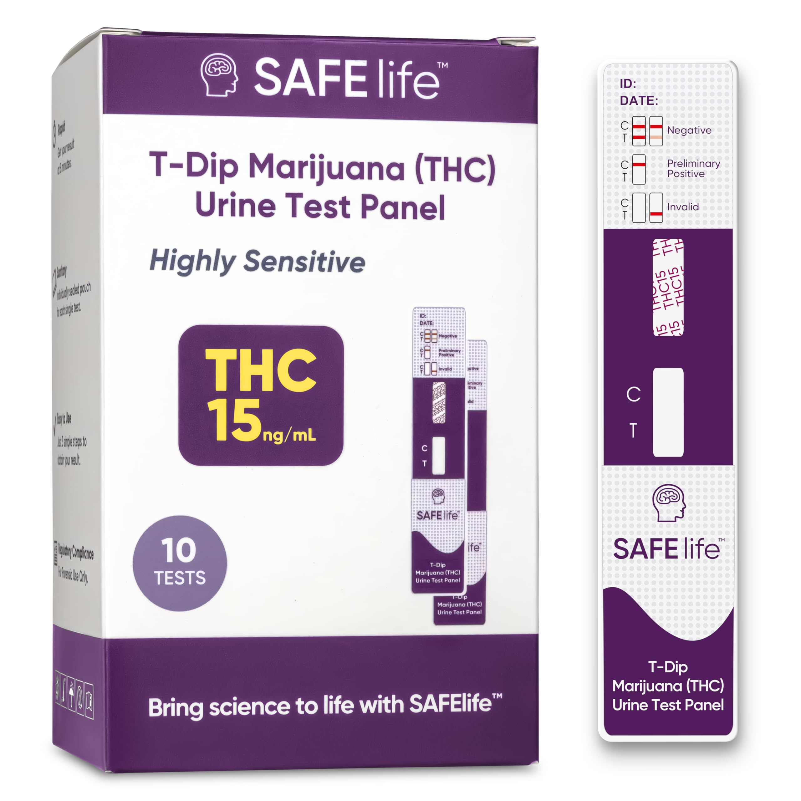 Safe Life Testing SAFE LIFE Highly Sensitive THC 15 ng/mL Single Panel Urine Test Kit ...