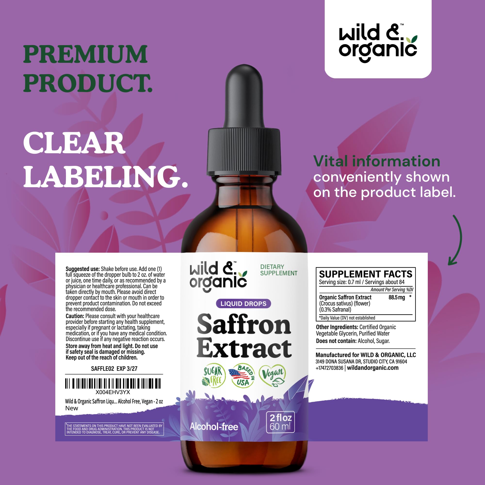 Packaging and branding image for Wild & Organic Saffron Drops